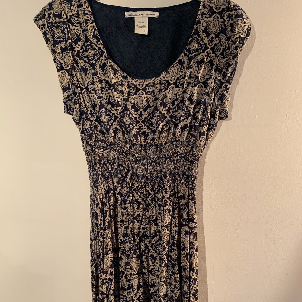 Navy and Cream Midi Length Dress